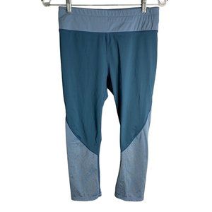 Fabletics Cropped Athletic Leggings M Blue Zip Waistband Pocket Reflective